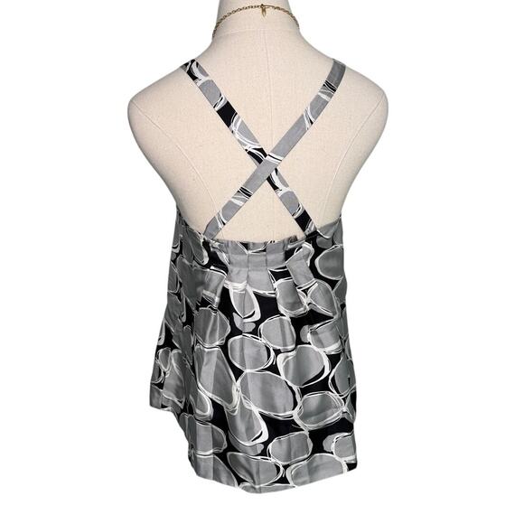 Y2K Ellavie silk geometric print adjustable strap blouse black silver size 12 - Picture 4 of 7